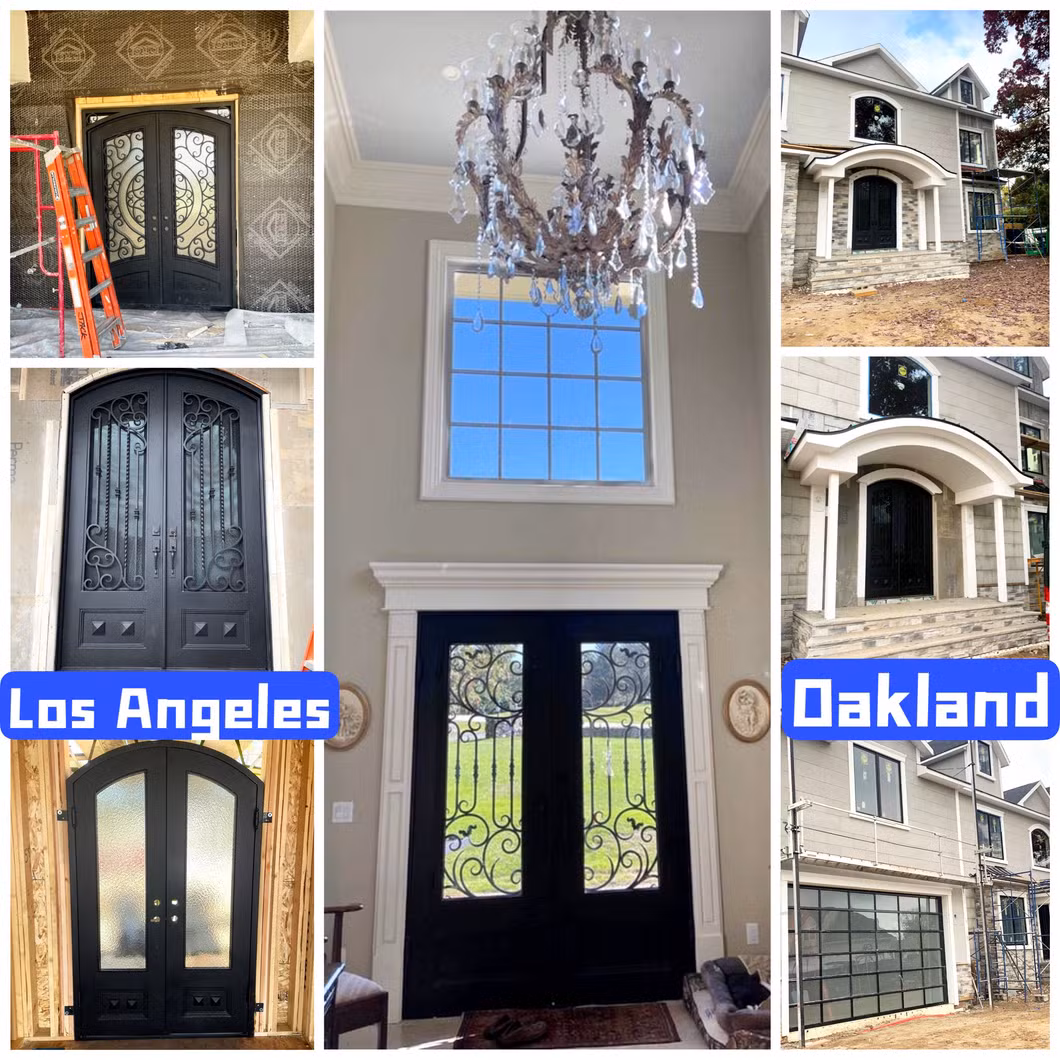 New Design High Quality House Villa French Style Cast Wrought Iron Double Entry Doors From Foshan