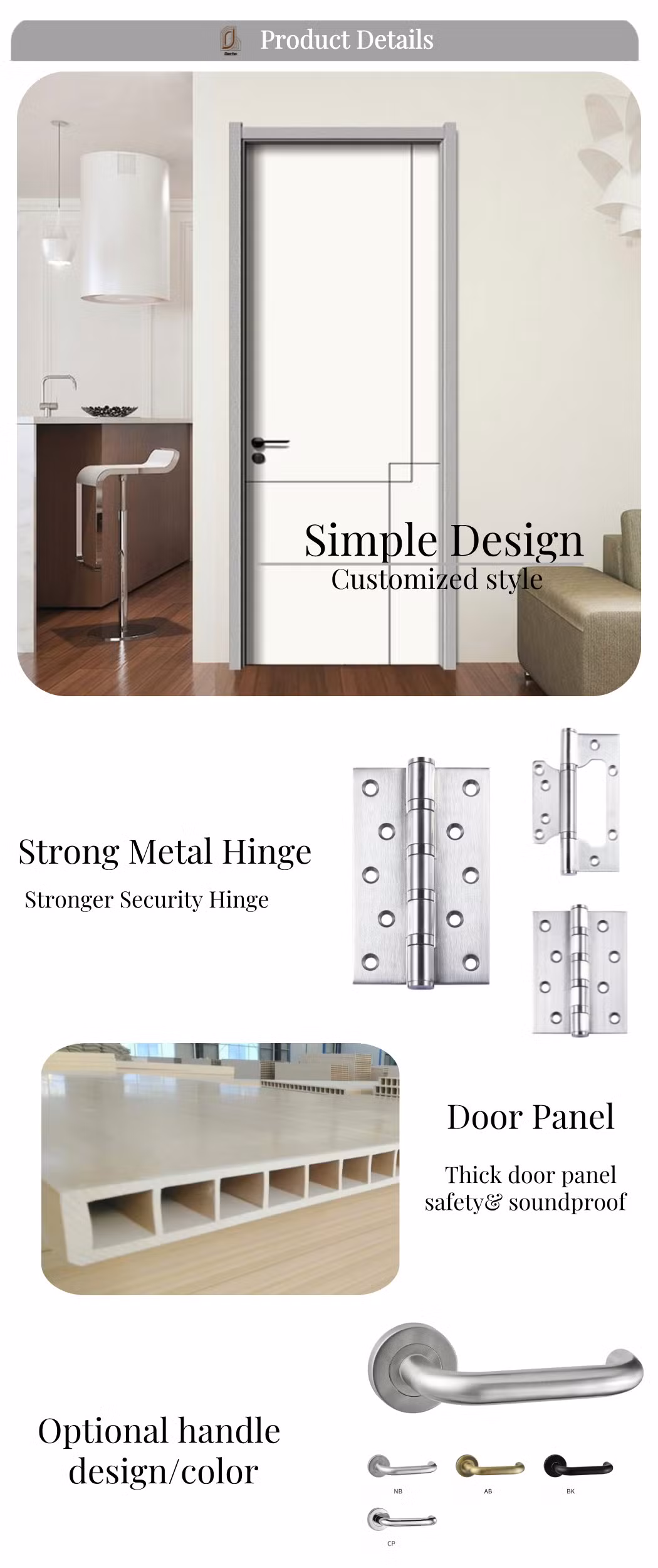 Top Quality Termite Proof Front Cost of PVC WPC Door with Frame