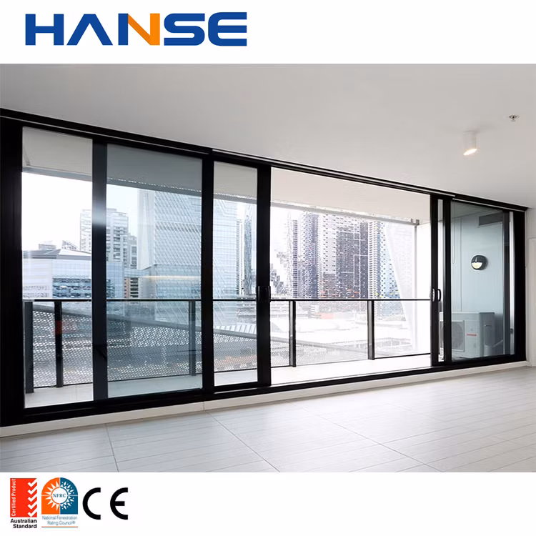Sliding PVC and Double Glazing Glass Black Aluminum Frame Windows Doors