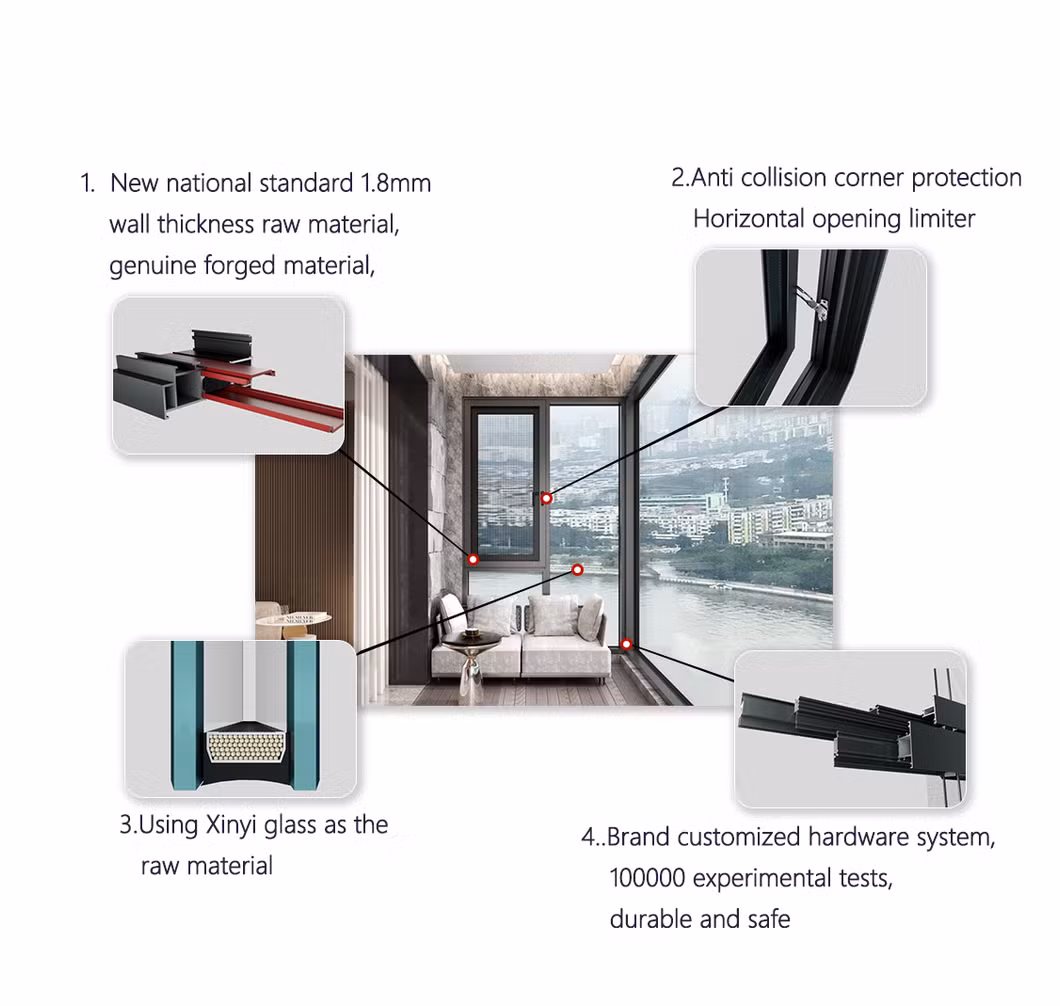 PA Soundproof Double Glazed Insulated Aluminum Tempered Glass Sliding Window PVC Sliding Windows with Security Grill