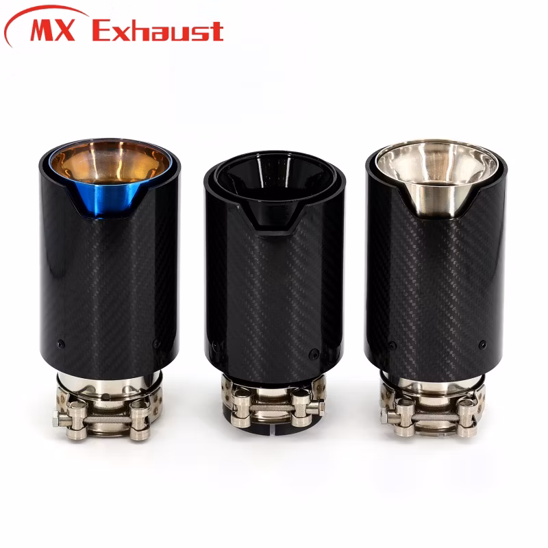 Performance Black Blue Carbon Fiber Single Stainless Steel Exhaust Muffler Tip Tail Pipe for B*MW
