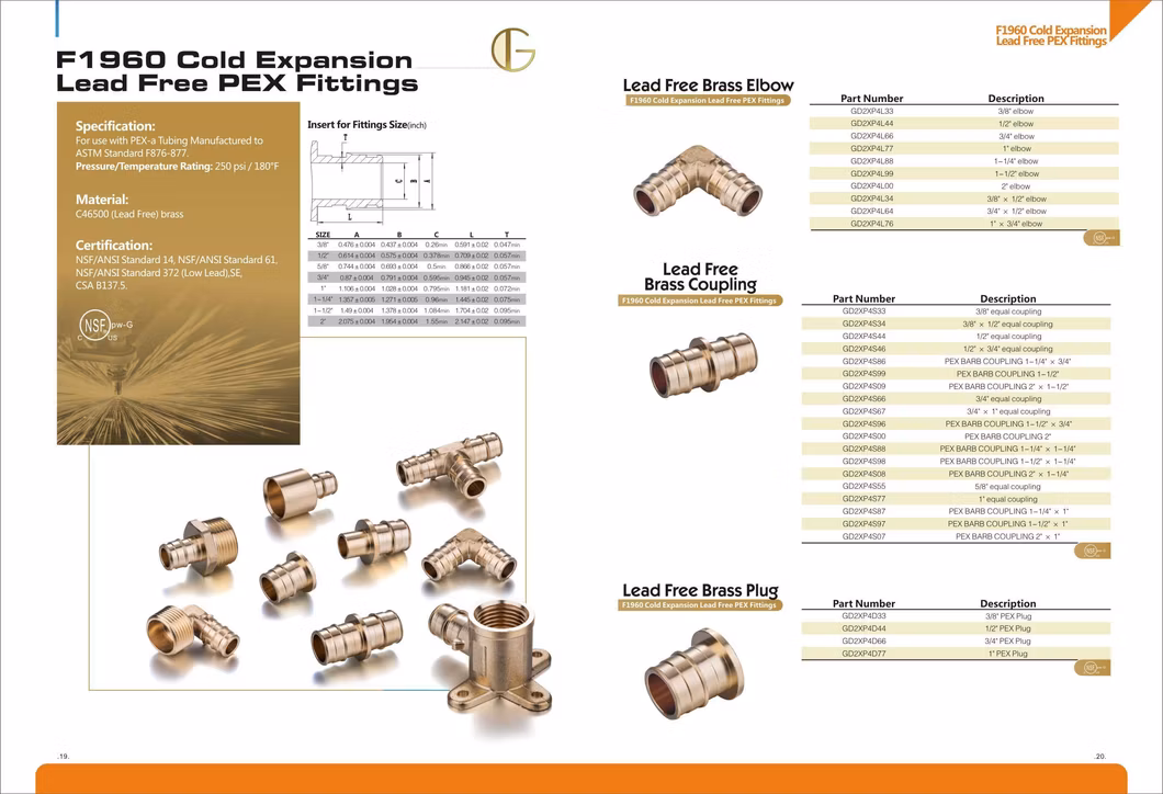 Lead-Free Copper Brass Pex Fitting Tee Elobw Reducer Coupling Adapter Pipe Fitting Plastic Plumbing Material