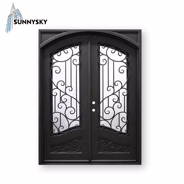 New Design High Quality House Villa French Style Cast Wrought Iron Double Entry Doors From Foshan