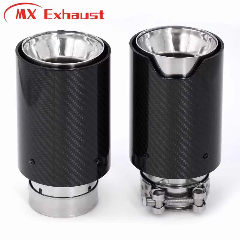 Performance Black Blue Carbon Fiber Single Stainless Steel Exhaust Muffler Tip Tail Pipe for B*MW