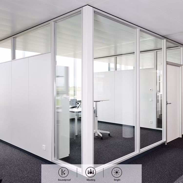 Relocatable Modular Aluminum Glass and MDF Chip Board Partition Wall System with Built-in Doors for Office
