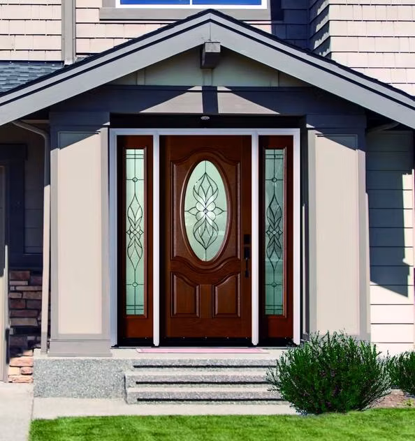 MID-Century Style Fiberglass Door PVC Frame Decorative Oval Glass External Door House Doors