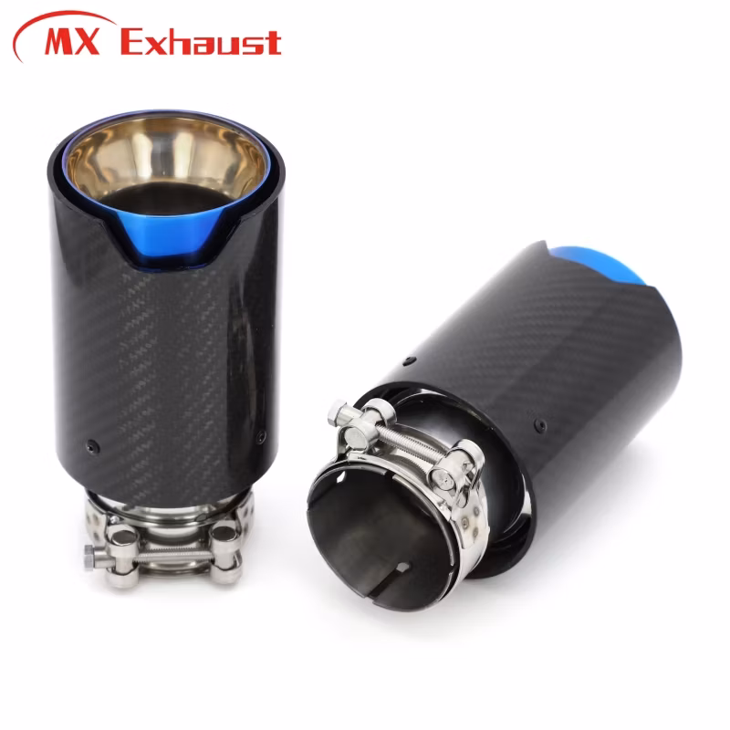 Performance Black Blue Carbon Fiber Single Stainless Steel Exhaust Muffler Tip Tail Pipe for B*MW