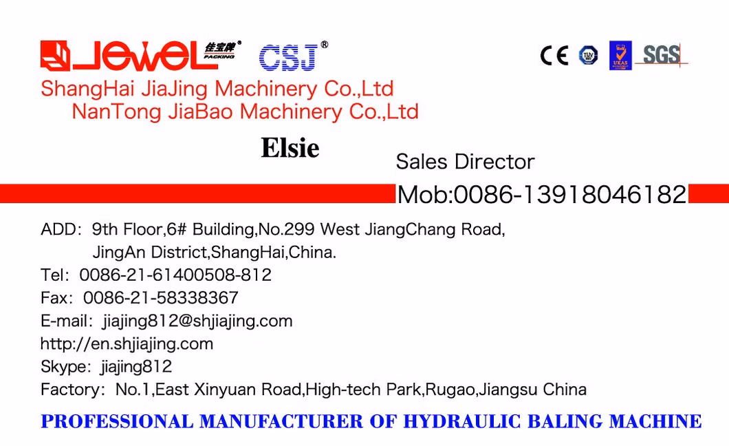 Jewel Brand Factory Supply CE Certified Vertical Hydraulic Plastic/Waste Plastics/Plastic Bottle/Film Compression Press Machine for Recycling