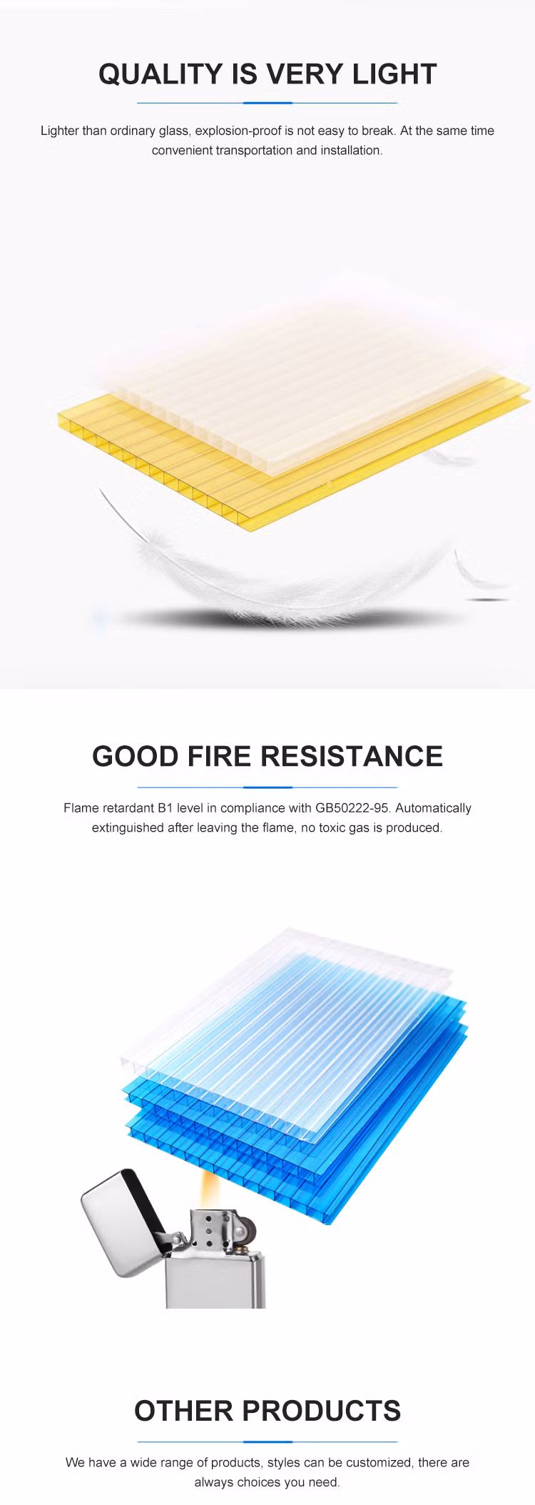 Cut to Size Light Transmission Translucent Hollow Polycarbonate Sheet