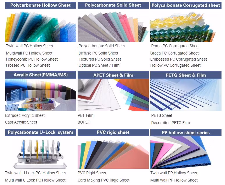 8mm 10mm Colorful Waterproof Windproof Anti UV PC Hollow Polycarbonate Sheet