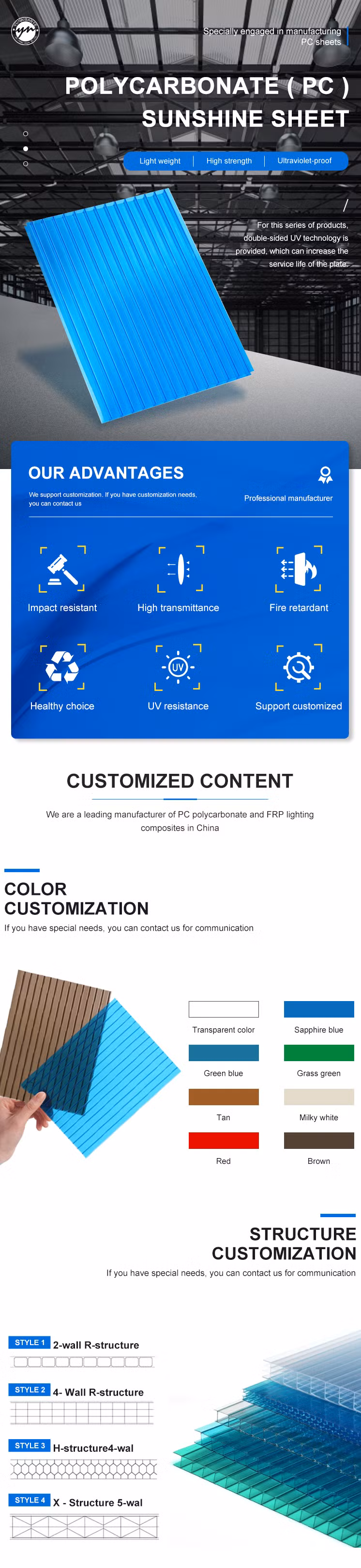 12mm 16mm Multi-Wall Honeycomb Crystal Polycarbonate Sheet for Greenhouse