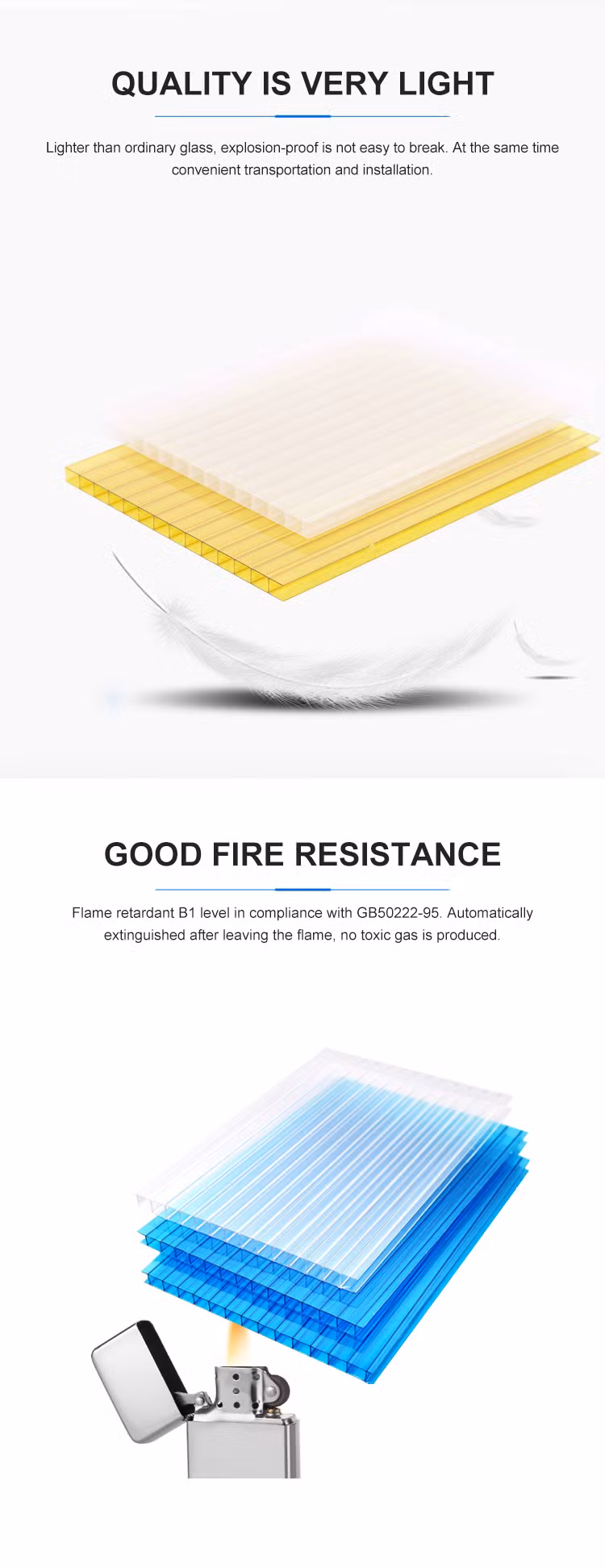 8mm Transparent Two Layers Plastic Polycarbonate Hollow Sheet Roofing Panels