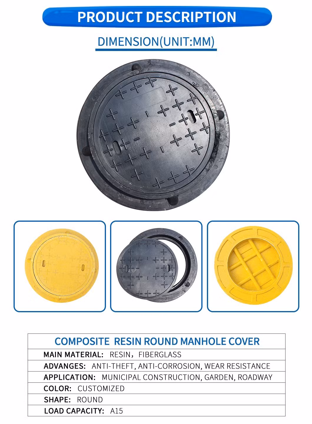 Round SMC Plant Manhole Cover Lawn Well Cover Grass Cover for Park Garden Underground