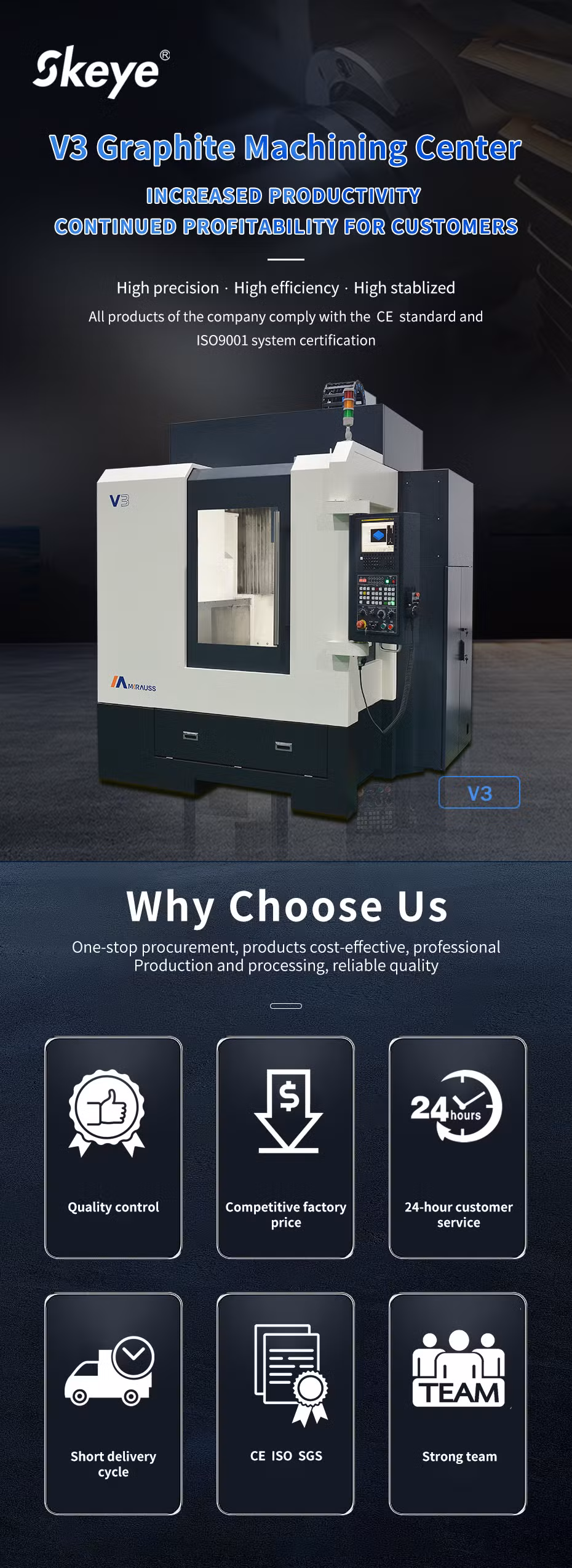 High-Precision V3 Graphite CNC Machining Center with Fanuc Control