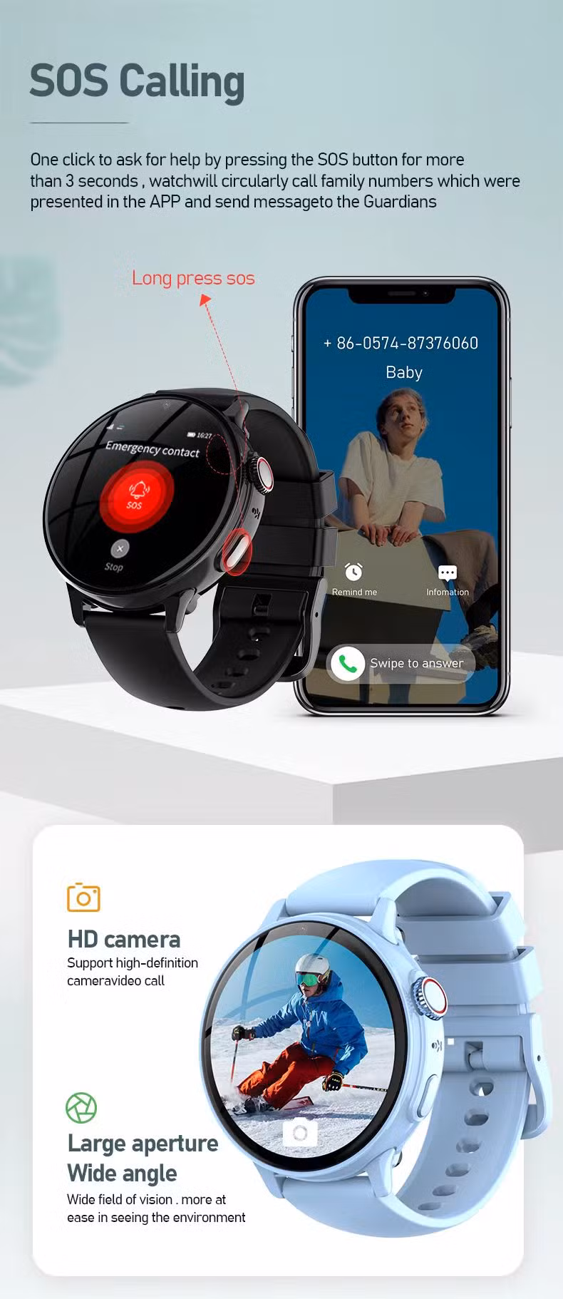 Waterproof Qy15 Kids&prime; Smartwatch 2024 - 1.32&quot; Color Touch Screen, 240280 Pixels, Asr3603s, GSM, 4G, Face Recognition, Safety Monitors