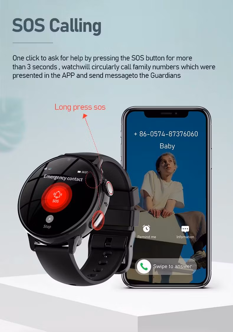 Waterproof Qy15 Kids&prime; Smartwatch 2024 - 1.32&quot; Color Touch Screen, 240280 Pixels, Asr3603s, GSM, 4G, Face Recognition, Safety Monitors