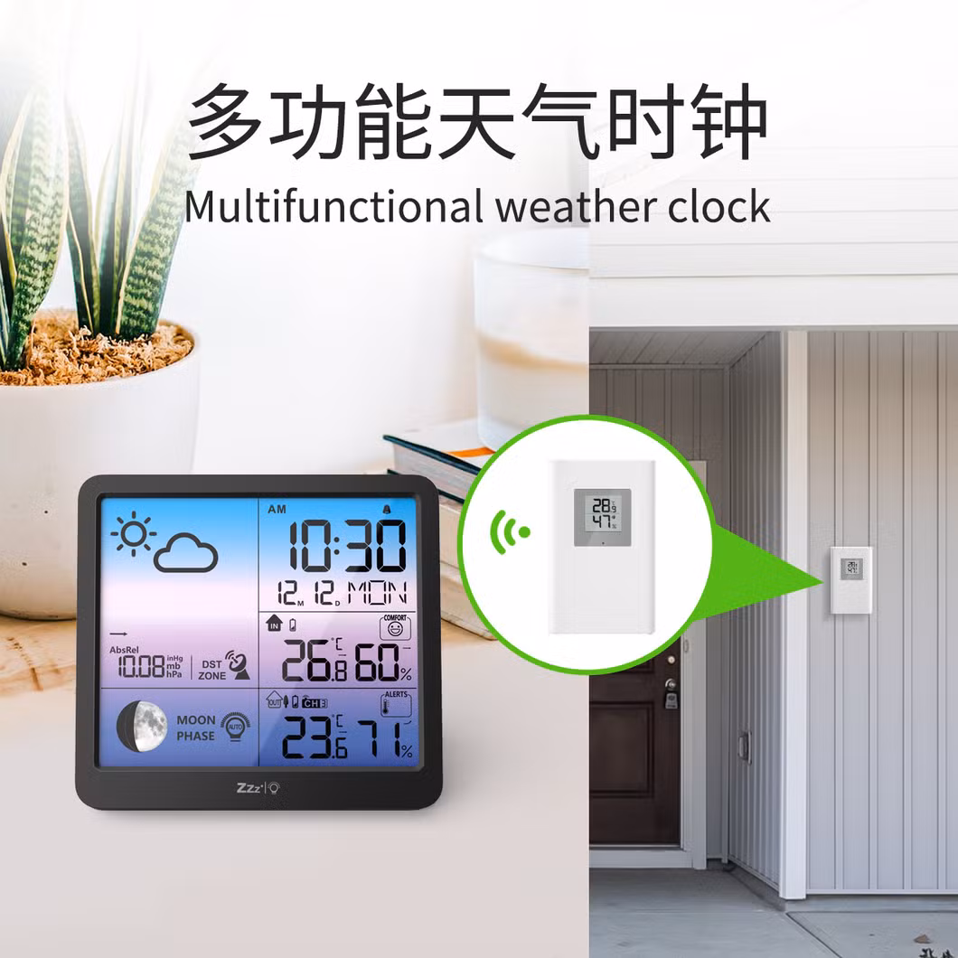 LED Color Screen Weather Forecast Clock Radio-Controlled Clock Multi-Functional Student Electronic Clock Perpetual Calendar Weather Alarm Clock