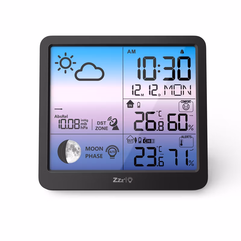 LED Color Screen Weather Forecast Clock Radio-Controlled Clock Multi-Functional Student Electronic Clock Perpetual Calendar Weather Alarm Clock