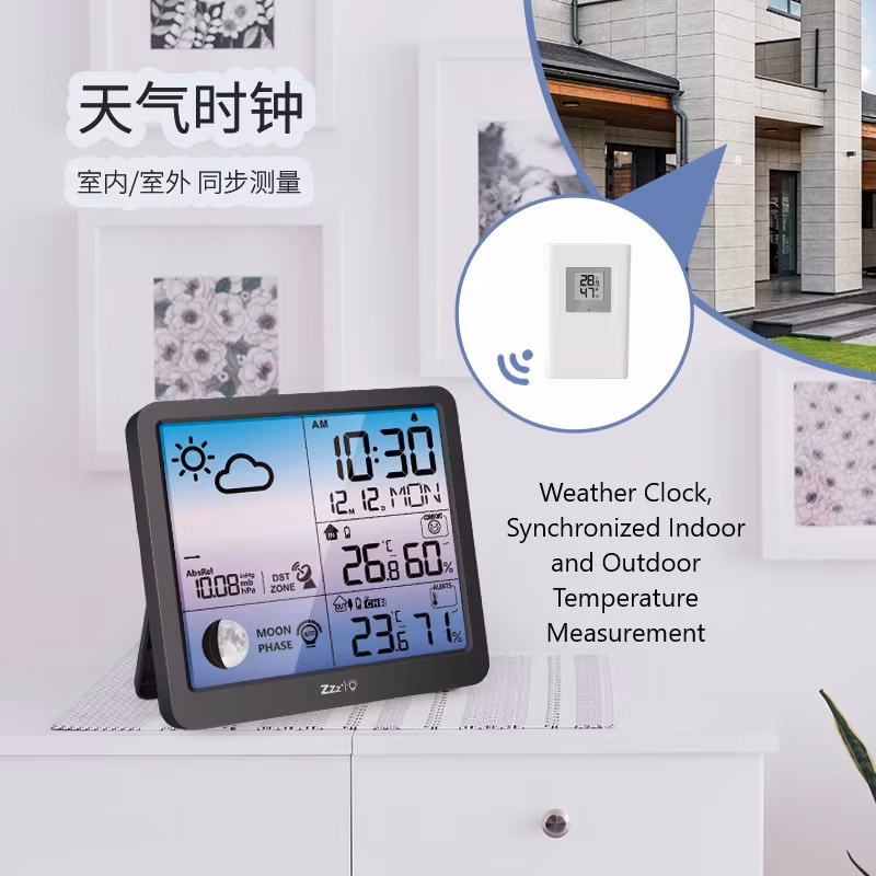 LED Color Screen Weather Forecast Clock Radio-Controlled Clock Multi-Functional Student Electronic Clock Perpetual Calendar Weather Alarm Clock