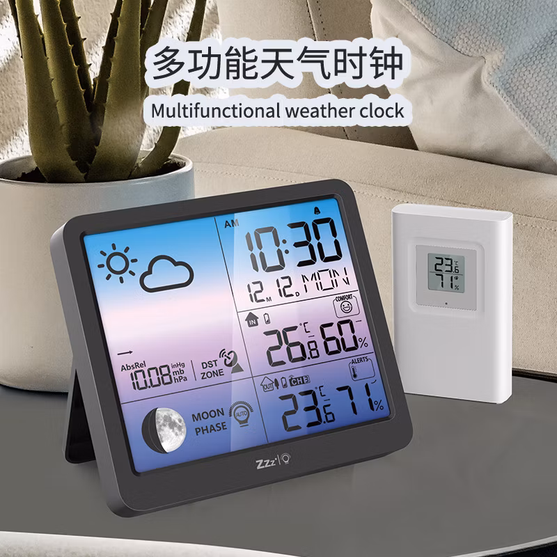 LED Color Screen Weather Forecast Clock Radio-Controlled Clock Multi-Functional Student Electronic Clock Perpetual Calendar Weather Alarm Clock