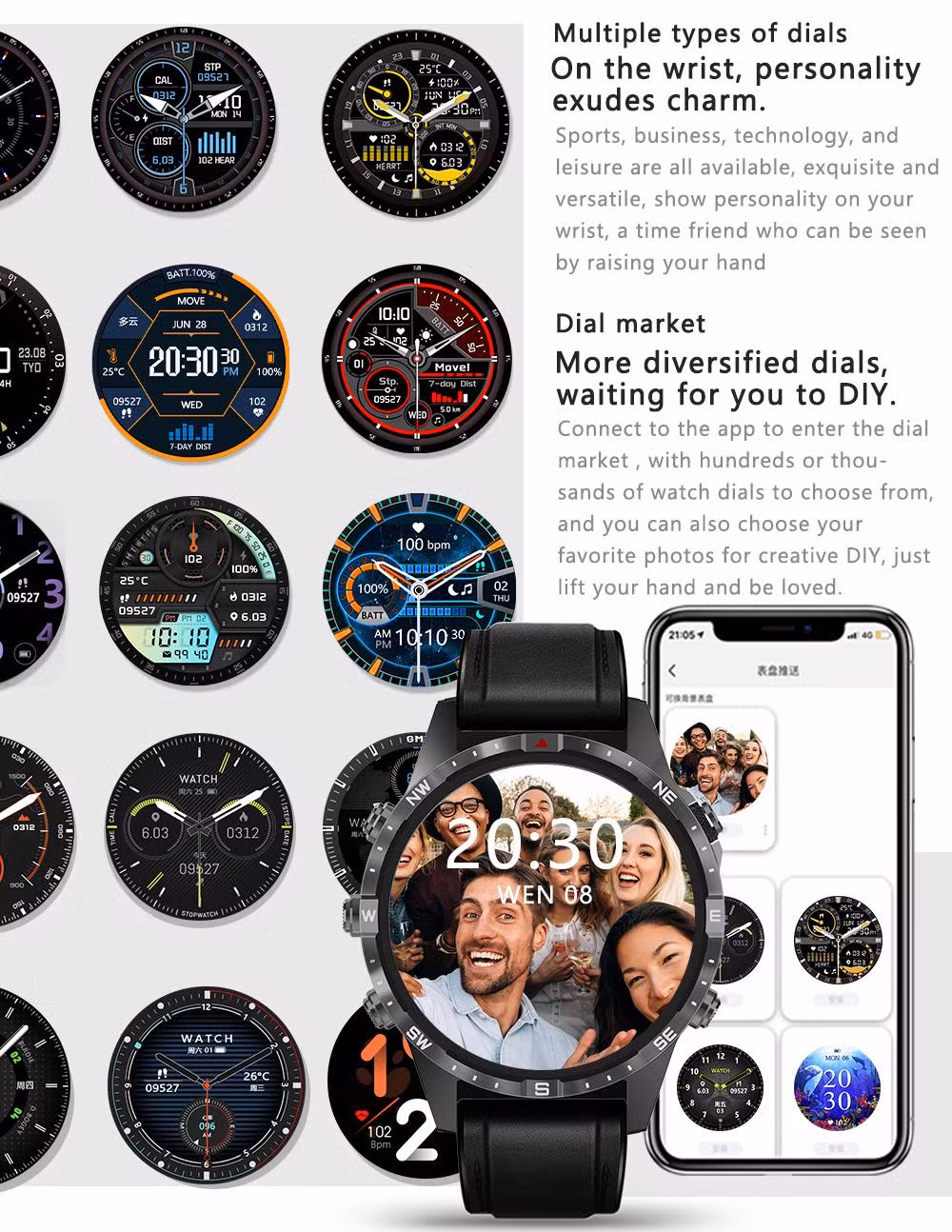 Fashionable Health Care Fitness Wrist Watch Smart Watch with Compass