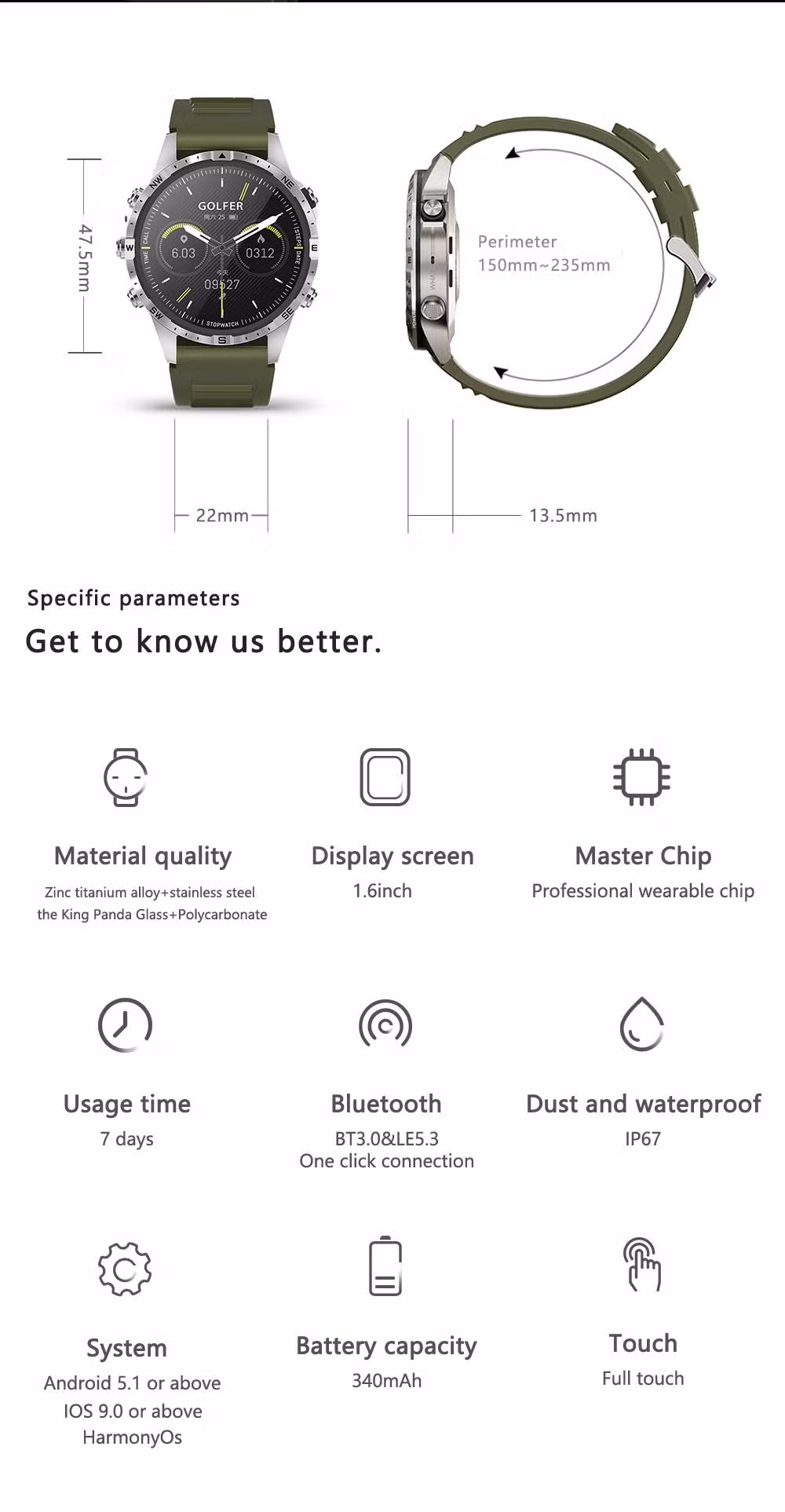 Fashionable Health Care Fitness Wrist Watch Smart Watch with Compass