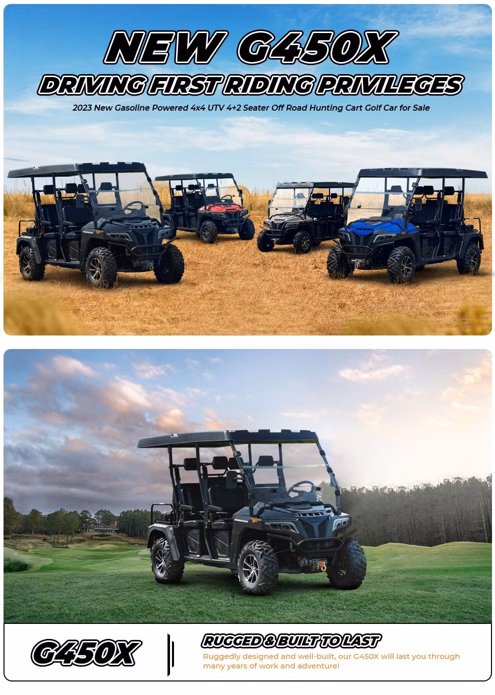 Black Red Gasoline Vehicles 4+2 Lifted 4X4 Off-road Golf Car