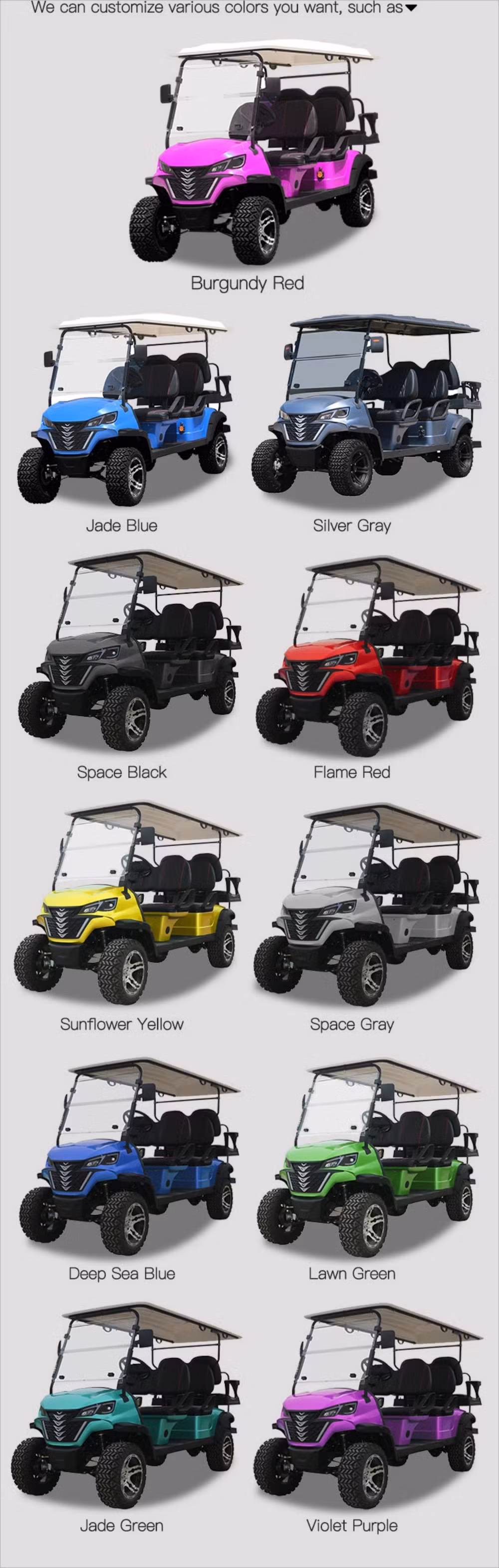 Custom Made New Model Comfortable Folding Golf Scooter 4 Seat Club Sightseeing Golf Car 48/60/72V off-Road Electric Golf Carts