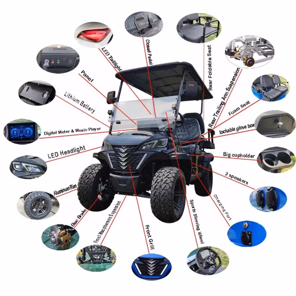 Custom Made New Model Comfortable Folding Golf Scooter 4 Seat Club Sightseeing Golf Car 48/60/72V off-Road Electric Golf Carts