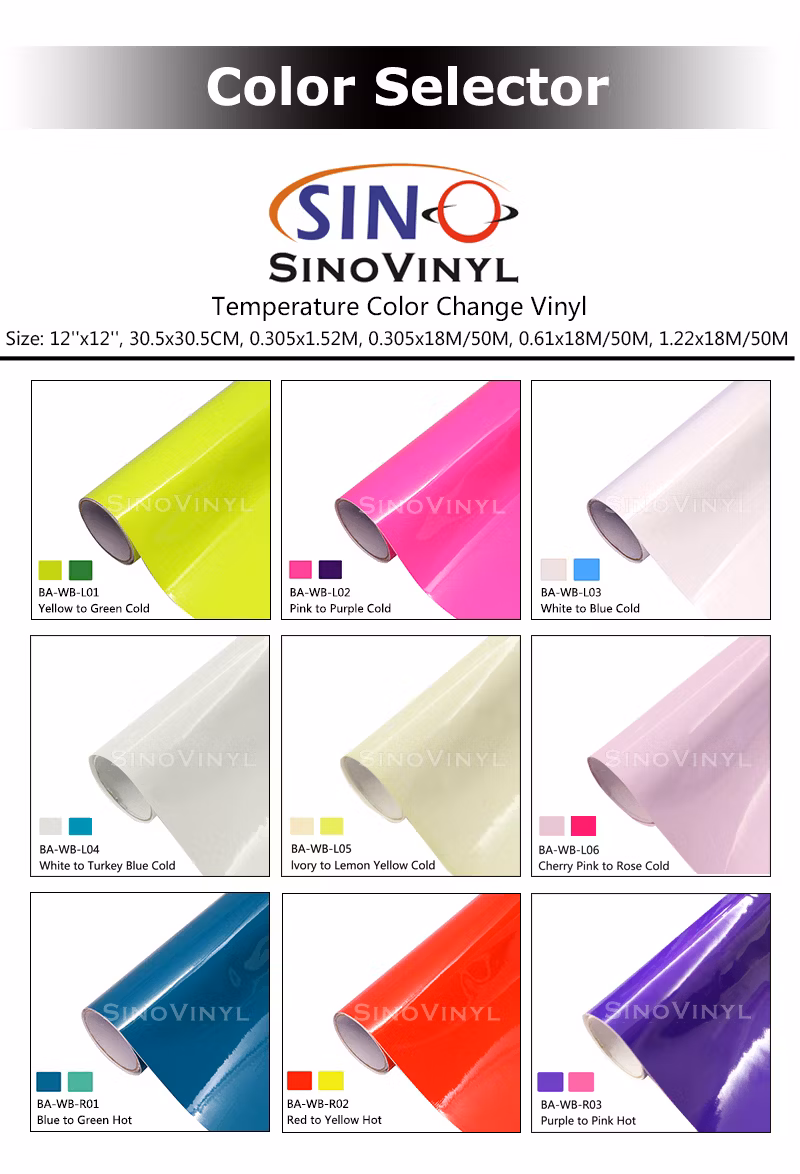 SINOVINYL 30.5x152CM Hot/Cold Sensitive Temperature Color Change DIY Cutter Cutting Plotter Vinyl Sheets Sticker For Craft