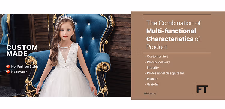 Children Girls Casual Party Dress Print with Crepe Sleeves and Cotton Tulle