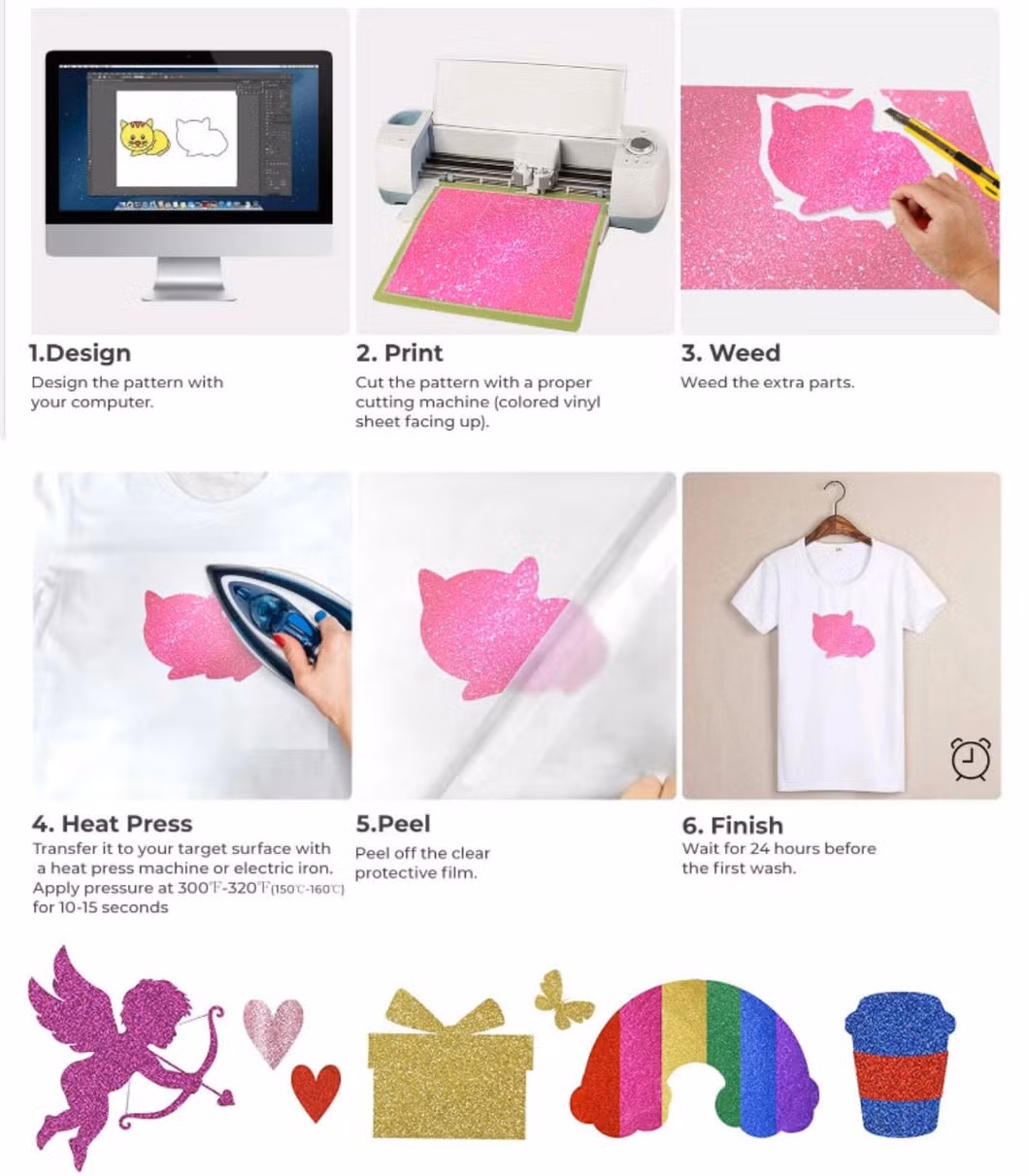 Factory Direct Selling Flexible Glitter Heat Transfer Vinyl Film for Clothing Textiles (HS-HTF-008)