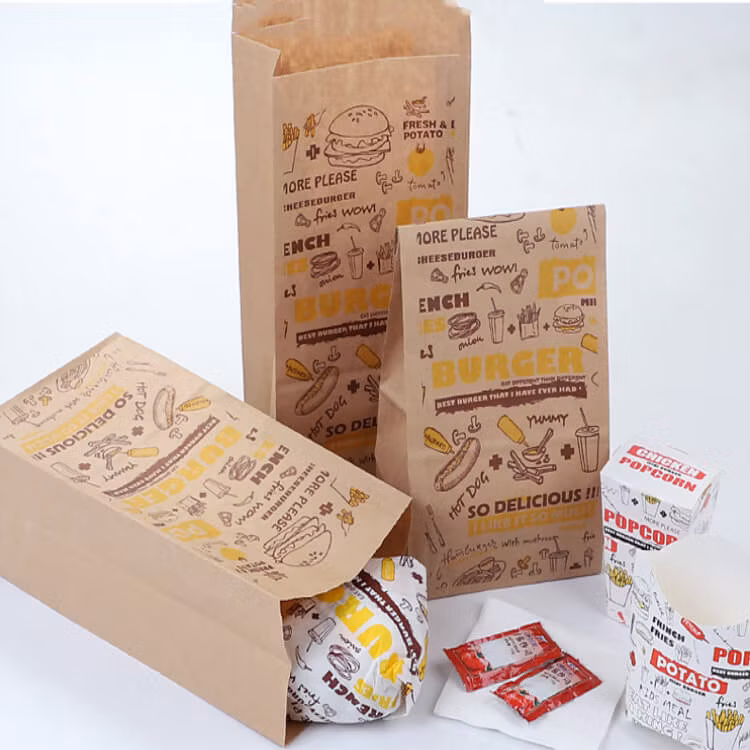 Disposable Personalized Greaseproof Custom Logo Burger Food Packing PE Film Coated Paper Bag