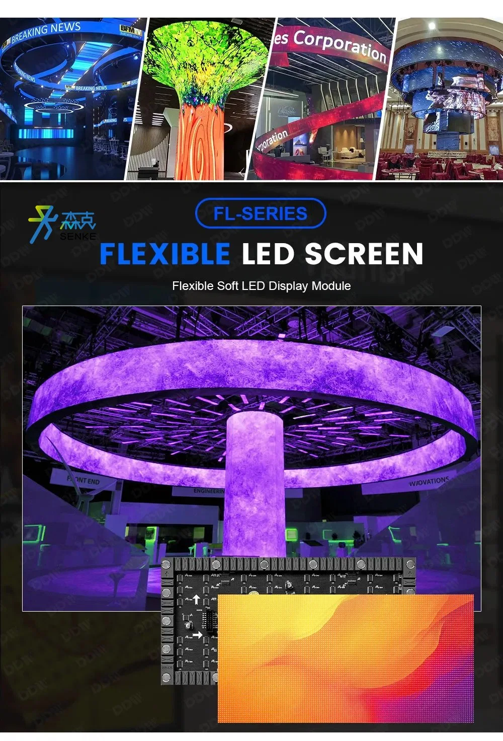 High Quality Vivid Flexible Ali LED Display Full Sexy Video Soft Curved Bendable Indoor Flexible LED Display