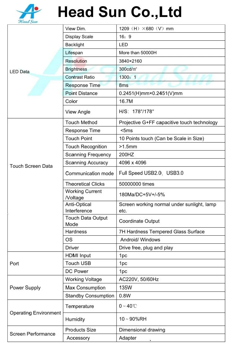 55 Inch Ultra Thin 300nit 3840X2160 Resolution Curved Monitor Touch Screen