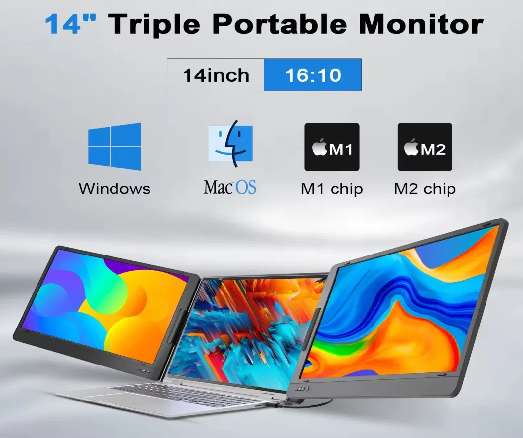 Triple Extender Full HD LED Screen Monitor 14 Inch Laptop Extender LCD Screen Device 1080P IPS Panel Gaming Business Monitor