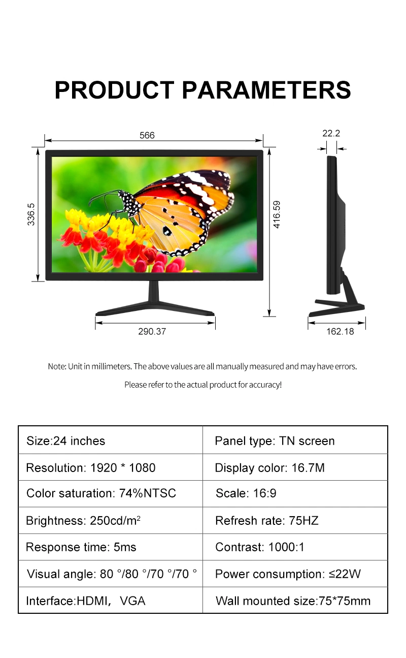 24 Inch LED Monitor Display Wide Screen LCD Monitor for Computer