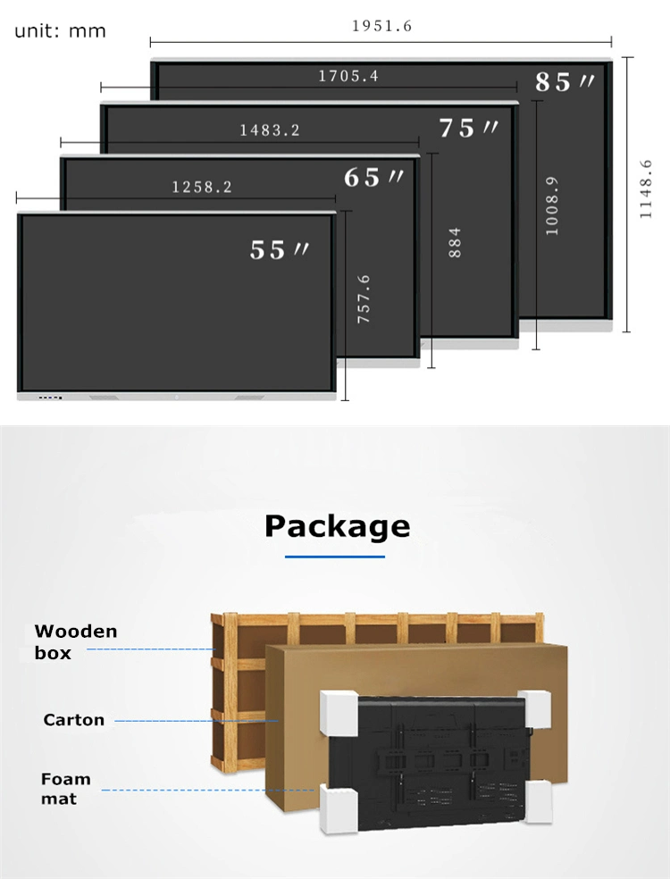 Made in China LCD Display Interactive Whiteboard TV Flat Panel Infrared Touch Windows Android 4K 65 75inch Touch Panel LED Screen Smartboard for Education