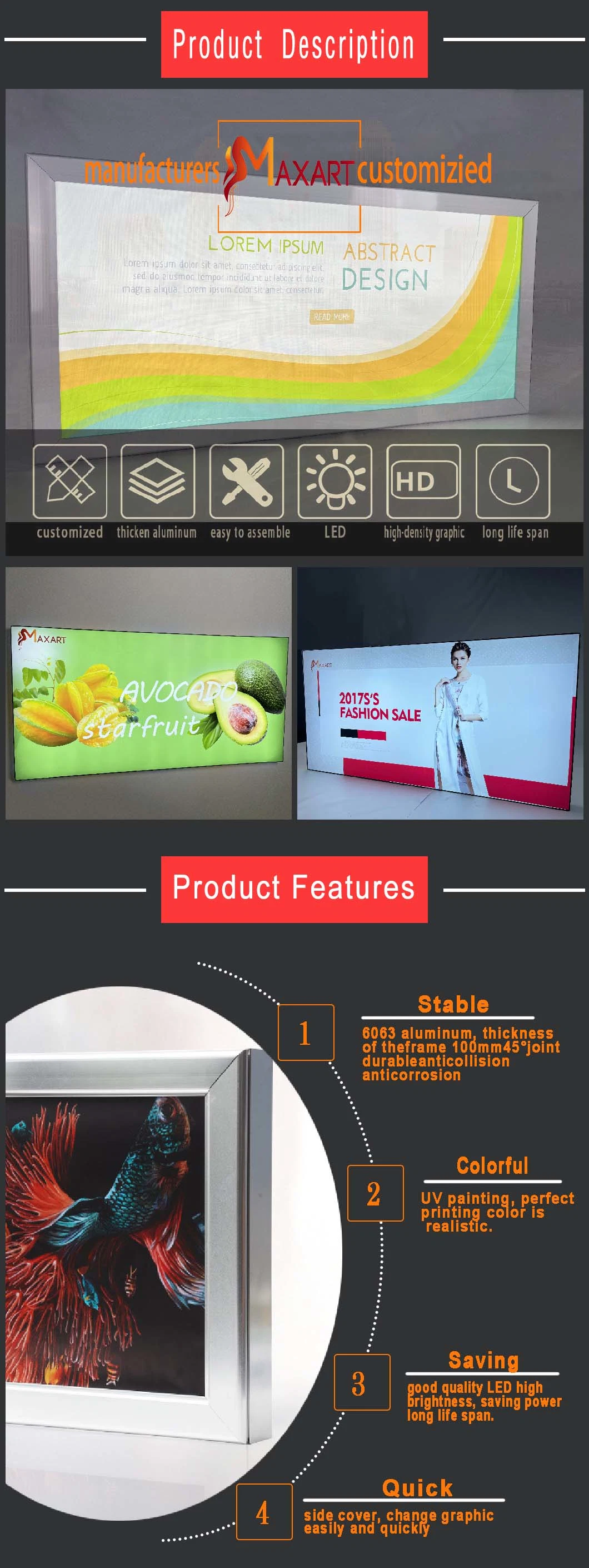 Hot Sale LED Advertising Picture Frame Light Box Sign Double Sided Display Board