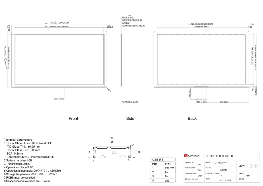 32 Inch 16: 9 Full Viewing IPS LED LCD Kiosk Monitor Display Bonding Fast Accurate Response Touch Sensor Film Screen