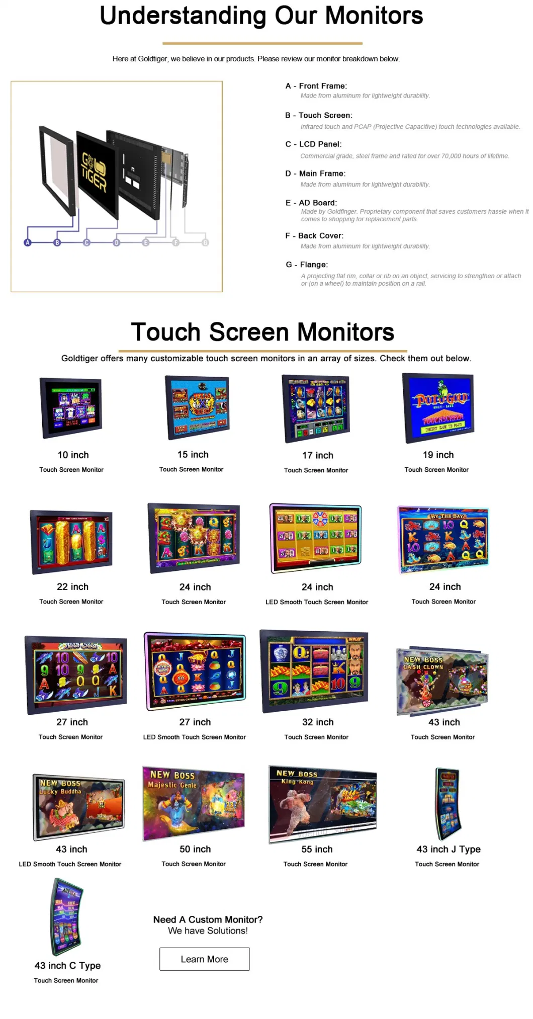 Monitor Manufacturer Reasonable Price 43 Inches High Resolution 3m Gambling Capacitive Touch Screen Display with LED Lights for Banilla Skill PC Game Board