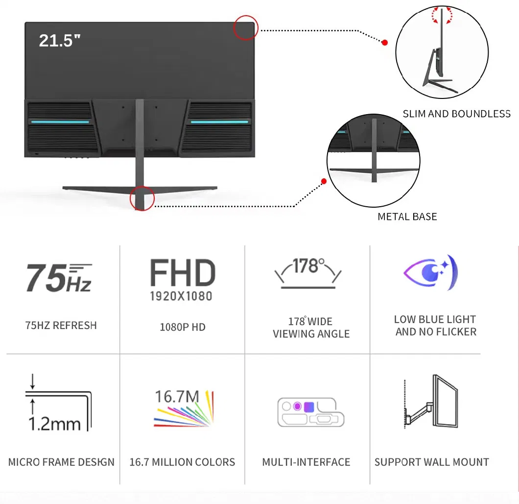 Frameless IPS Screen LCD Display 21.5 Inch LED Monitor with HDMI