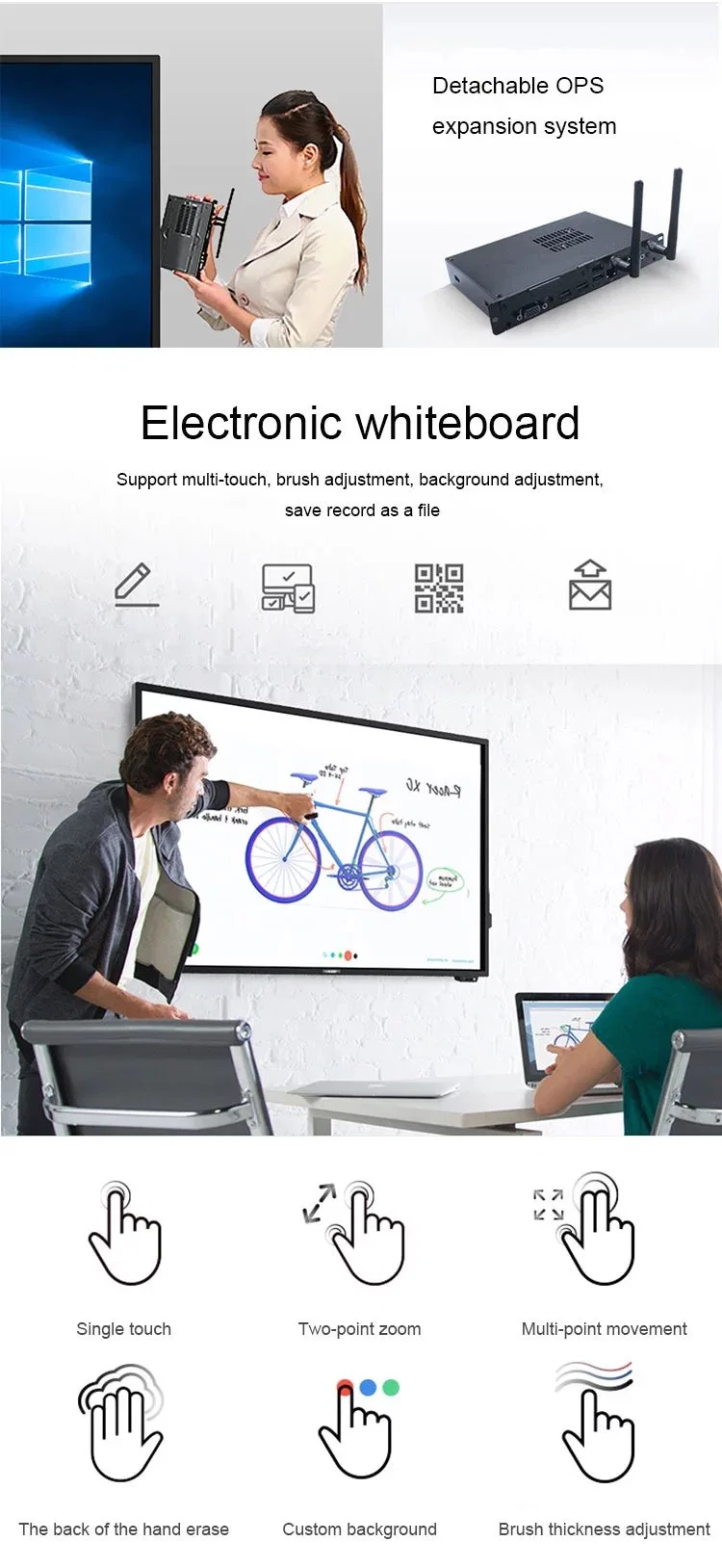 Micro OLED Display Price Touch Interactive Flat Panel Smart Board Miboard Kiosk Conference Meeting Whiteboard Display LCD Screen Support LED Transparent OLED