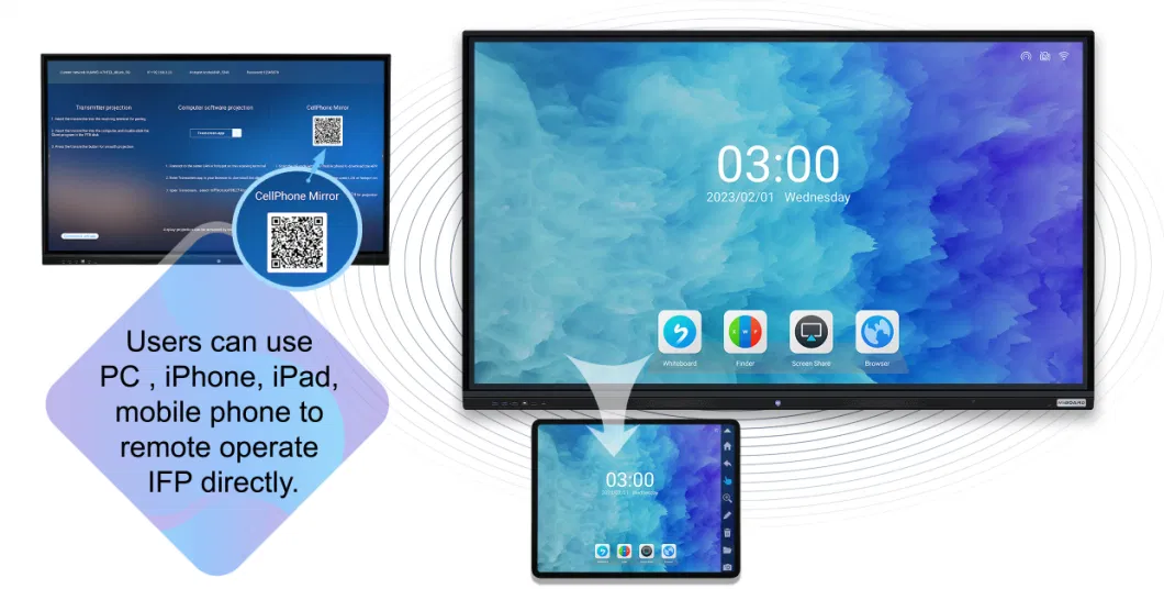 All in One 4K Infrared LED Touch Computer Interactive Flat Smart Board Kiosk Conference Meeting Whiteboard Display Ifp 65&quot; 110&prime;&prime; Panel Miboard V11. T2