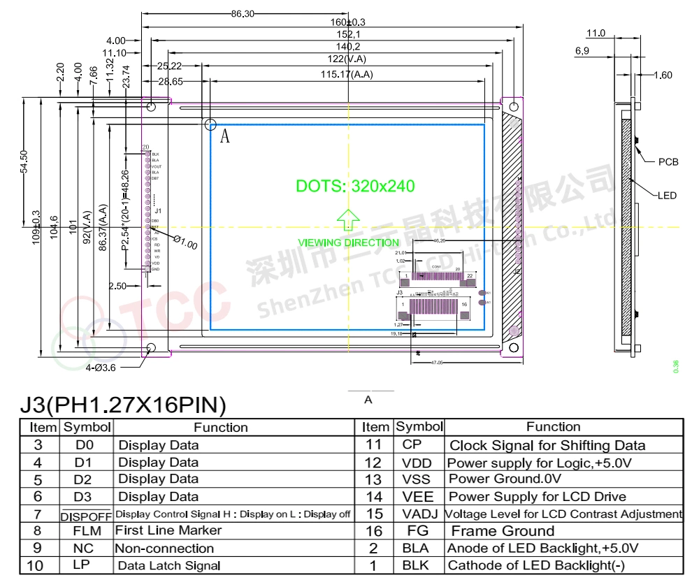 5.7 Inch 320X240 Graphic LCD Module Panel 320*240 FSTN LCD Display with LED Backlight