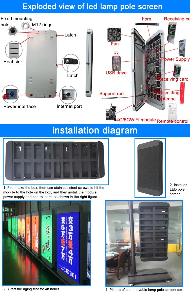 Roadside WiFi 3G 4G Control Electronic Board LED Street Advertising Screen Banner Light Pole LED Display