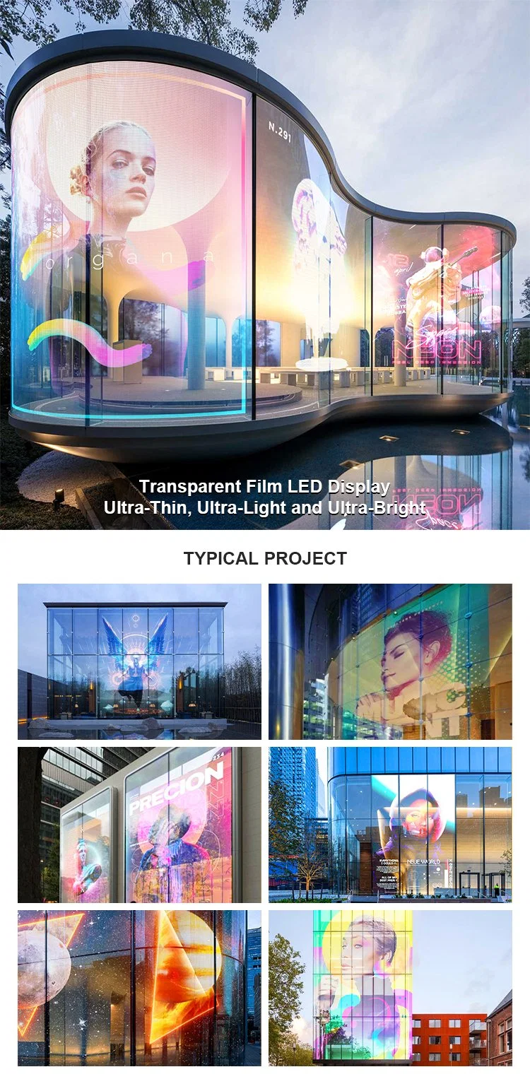 The Lightest Thinnest and Easiest LED Video P110mm Stick on Window Glass with Self-Adhesive PCB Film Transparent Soft LED Screen