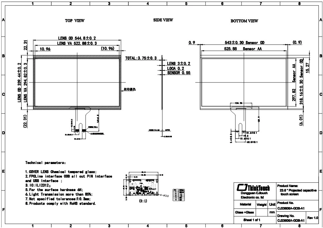 Projected Touch Panel 23.6&quot; USB Capacitive Touchscreen Multi-Touch POS Monitor LCD Display ATM Vending Mochine Screen