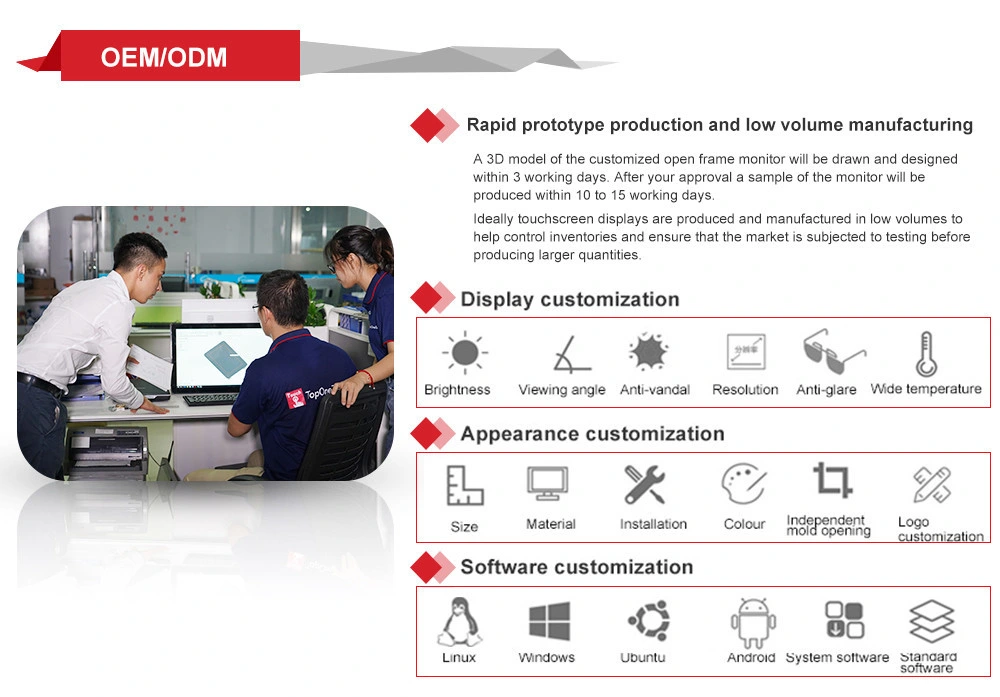 Custom 19 Inch Open Frame Projected Capacitive Pcap 10 Point Touchscreen Touch Screen Panel Sensor Film LCD LED Monitor IPS TFT LCD Display