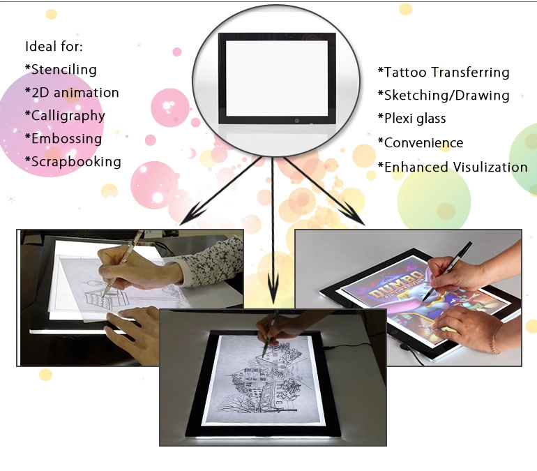 A2 Graphic Writing Tablet LED Drawing Light Board 12V Tattoo Sketch Pad Display Board Adjustable Dimming Tracing Light Box